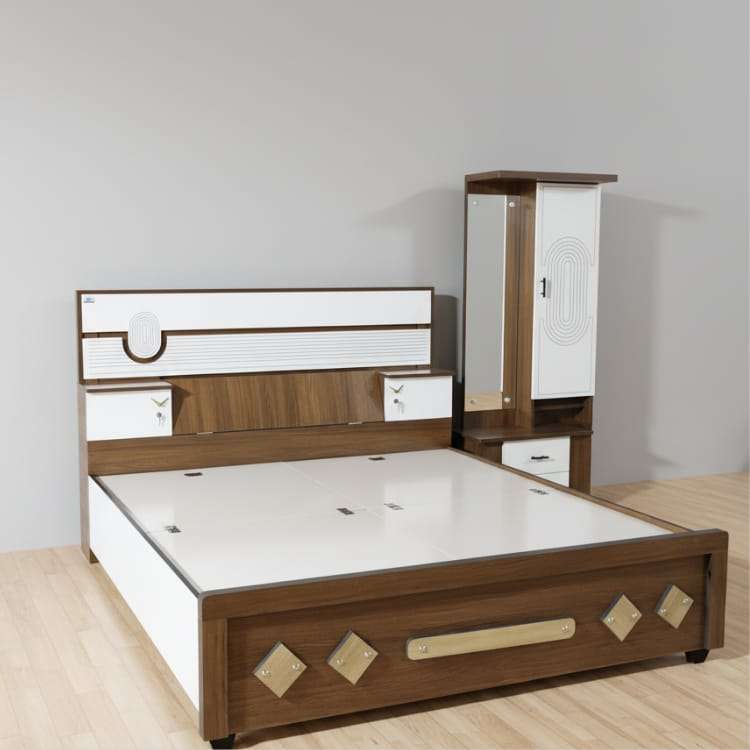 Teak and White Wooden Bedroom Set
